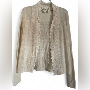 Field Flower Beige Open Front Cotton Knit Cardigan Womens Size Medium